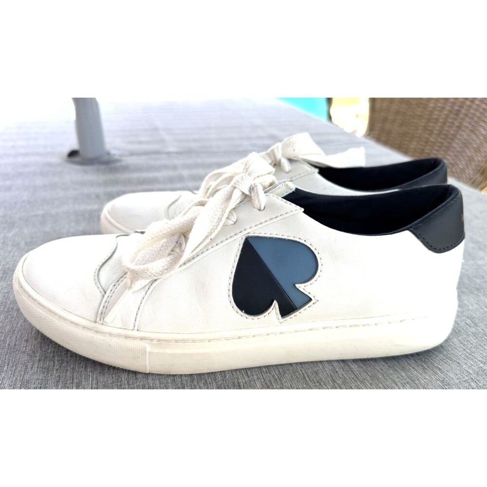 kate spade NEW YORK fez White Sneakers blazer blue Logo size 8.5 B Leather